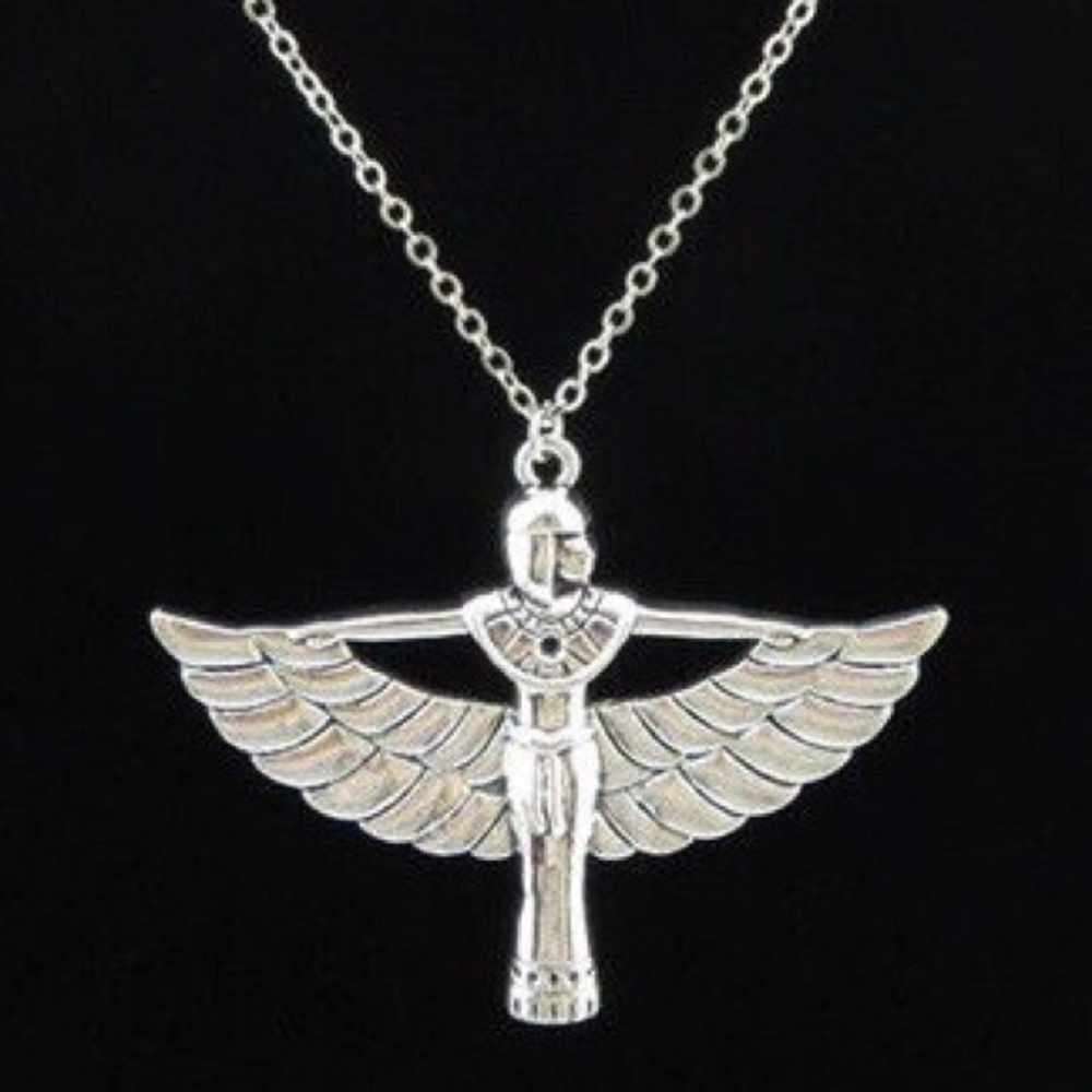 Egyptian Winged Goddess Isis Aset Silver Necklace